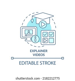 Explainer videos turquoise concept icon. Microlearning abstract idea thin line illustration. Small duration of content. Isolated outline drawing. Editable stroke. Arial, Myriad Pro-Bold fonts used