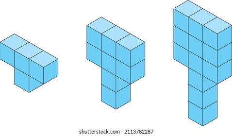 Explaining exponential expressions by calculating the number of blue cubes placed on top of each other