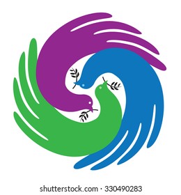 Explaining pigeon flying carrying a twig as a symbol of peace