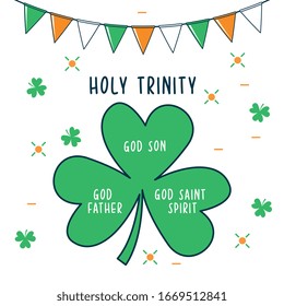 explanation of the holy trinity with a clover leaf and pennants. vector illustration