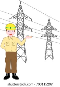 Explanation of workers of tower construction work.