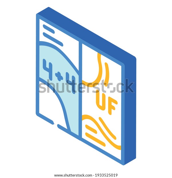 explanations of printing booklet,\
double-sided full color with uv varnish isometric icon vector. \
isolated symbol\
illustration