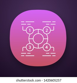 Explanatory diagram app icon. Statistics data visualization. Ring divided into 4 sectors. Four parts of whole. UI/UX user interface. Web or mobile application. Vector isolated illustration