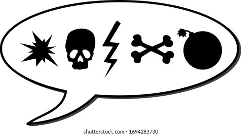 expletive in speech bubble, vector illustration symbol, symbol swearword like skull, bomb and bones
