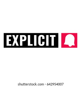 Explicit. Badge ribbon with alarm icon. Flat vector illustration on white background.