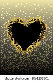 explicit heart shaped vector golden floral frame or border