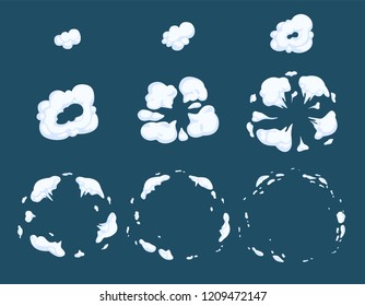 Explode Animation. Smoke Steam Dust Or Smoke Bomb Exploding Cartoon Vector Effects. Smoke Explosion, Explode Illustration Motion Cloud Illustration