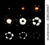 Explode effect animation and smoke. Cartoon explosion frames  Vector