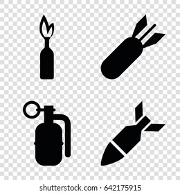 Explode icons set. set of 4 explode filled icons such as rocket bomb