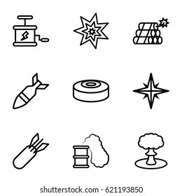 Explode icons set. set of 9 explode outline icons such as rocket bomb, dynamite, explosion, smoke bomb
