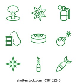 Explode icons set. set of 9 explode outline icons such as bomb, rocket bomb, dynamite, explosion, smoke bomb
