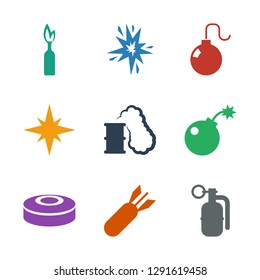 explode icons. Trendy 9 explode icons. Contain icons such as dynamite, rocket bomb, smoke bomb, bomb, smoking can, explosion. explode icon for web and mobile.