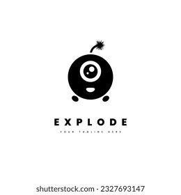 Logo de Explode. Silhouette de una bomba con una forma de personaje adorable, para un petardo o logotipo de negocios que da una sorpresa.