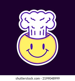 Explotar la caricatura de la cara del emoji sonriente, ilustración para camisetas, pegatinas o prendas de vestir. Con estilo pop moderno y retro.