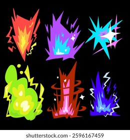 Exploded blast colorful 2d anime style element set design