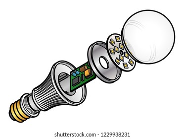 Exploded Diagram Of An LED (Light Emitting Diode) Lightbulb.