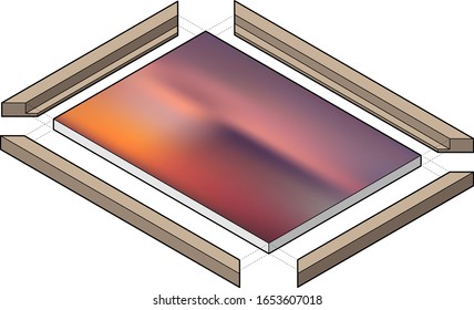 Exploded diagram showing the components of a picture frame.