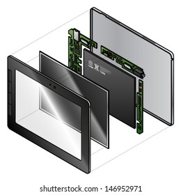 An Exploded Diagram Showing The Internal Components Of A Tablet.