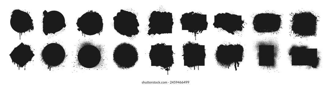 Exploded frame with spray particles. Explosion destruction. Shape explosion broken and shattered flat style design vector illustration set isolated on transparent background