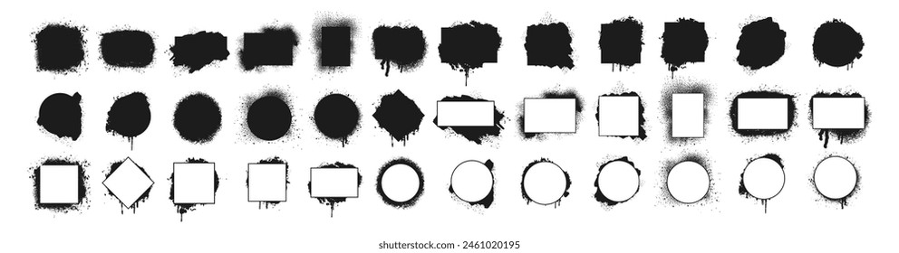 Exploded frame with spray particles. Explosion destruction. Shape explosion broken and shattered flat style design vector illustration set isolated on transparent background