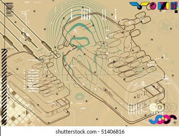 Exploded Technical Diagram Abstract Of A Mobile Phone.