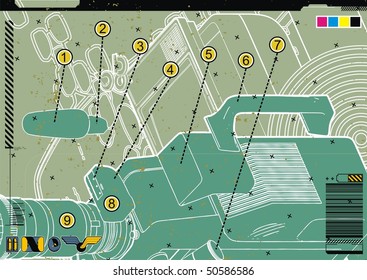 Exploded Technical Diagram Abstract Of A Video Camera.
