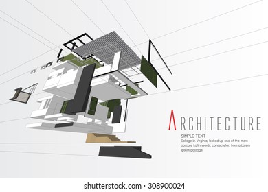 An exploded view of a building