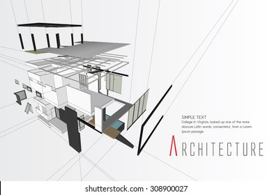 An exploded view of a building