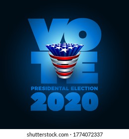 Exploding American stars. Vote 2020 in USA. Typographic vector design. USA debate of president voting. Election voting design. Political election campaign.