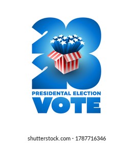 Estrelas americanas em explosão. Vote em 2020 nos EUA. Design vetorial tipográfico. EUA: debate sobre votação presidencial. Eleições de voto. Campanha eleitoral política.