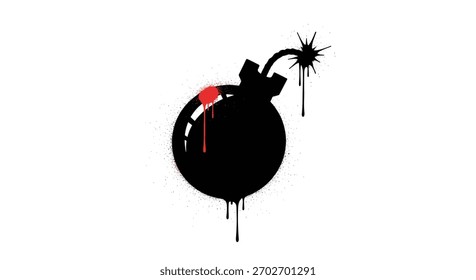 Una bomba explosiva con una mecha ardiendo y pintura roja goteando por sus lados.