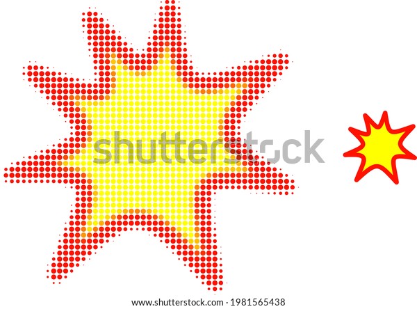 Exploding boom halftone dot icon illustration.\
Halftone pattern contains circle points. Vector illustration of\
exploding boom icon on a white background. Flat abstraction for\
exploding boom\
pictogram.