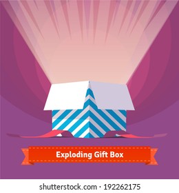 Exploding celebration gift box. EPS10 vector.