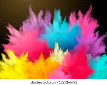 Exploding colorful powder effect on black background