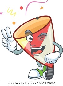 Exploding confetti Character cartoon style with two fingers