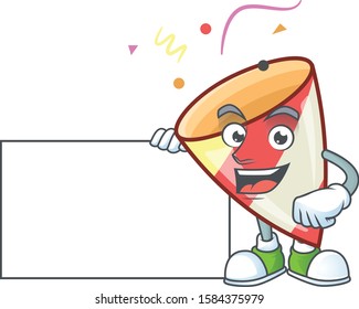 Exploding confetti cute cartoon character with a board