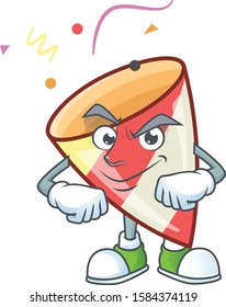 Exploding confetti mascot cartoon style with Smirking face