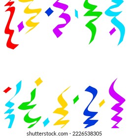 Exploding confetti popper design template with colorful ribbons on white background. Great for happy birthday, business discount promo and new year templates. Vector illustration