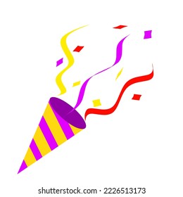 Explosión del icono de caca de confeti con cintas de colores sobre fondo blanco. Ideal para celebraciones, fiestas de cumpleaños, Navidad y Año Nuevo. Ilustración del vector