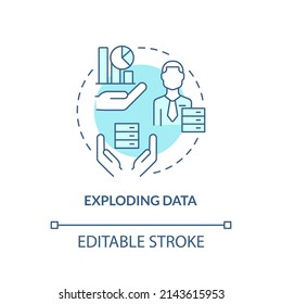 Exploding data turquoise concept icon. Basic problem of startup abstract idea thin line illustration. Structured knowledge. Isolated outline drawing. Editable stroke. Arial, Myriad Pro-Bold fonts used
