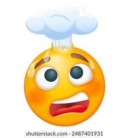 Exploding emoji with steaming head. Vector emoji on white background. Yellow face. Cute emoticon