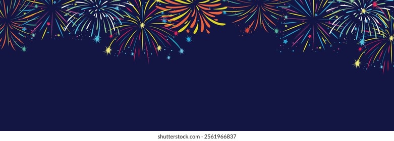 Exploding festival fireworks set, Isolated on blue background. Flat style. Design concept for holiday banner, poster, flyer, greeting card, decorative elements