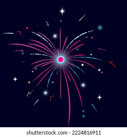 Exploding festive fireworks. Flat illustration.