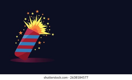 Exploding Firecracker in Red and Blue with Yellow Stars for July Fourth Night Celebrations