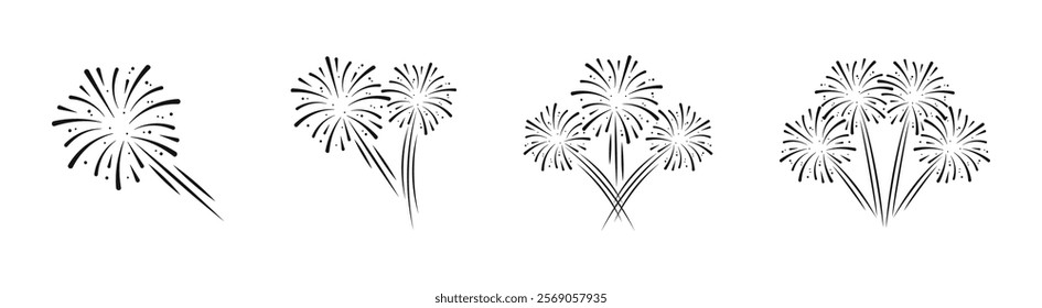 Exploding fireworks. Fireworks illustration. Pyrotechnics show. Beautiful light performance