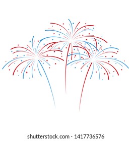 Exploding fireworks in national American colors. Vector