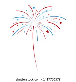 Exploding fireworks in national American colors. Vector