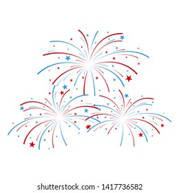 Exploding fireworks in national American colors. Vector