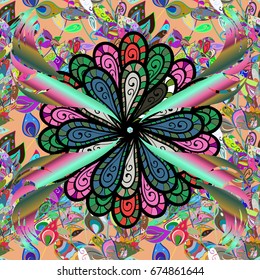 Exploding flowers abstractly placed. Gentle, spring floral on colorful background. Vector illustration. Vector pattern.
