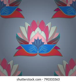 Exploding flowers abstractly placed. Gentle, spring floral on blue, neutral and pink colors. Vector illustration. Vector pattern.